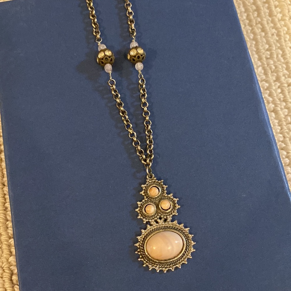 Silver and Light Pink Bead Pendant Necklace